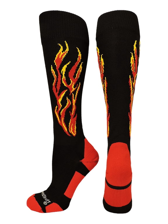 Flame Soccer Style Socks (Black/Red/Gold, Large)