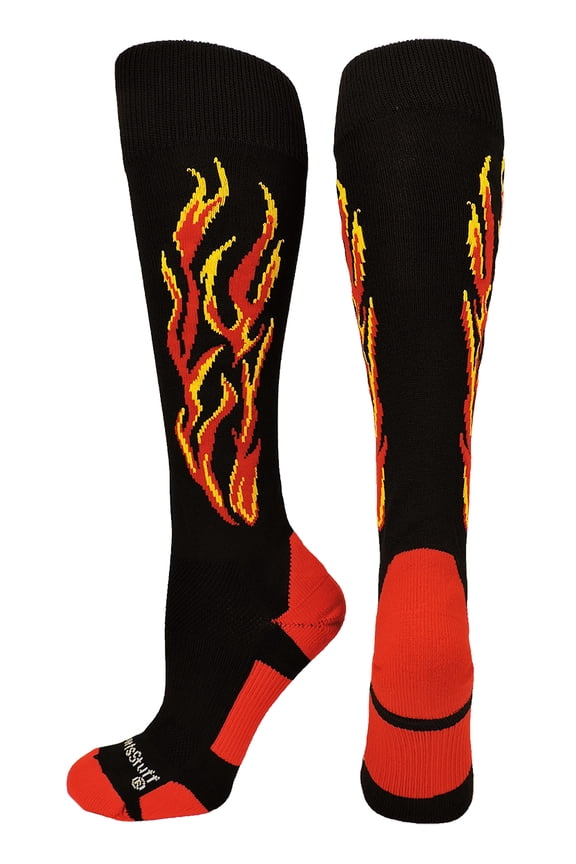 Flame Soccer Style Socks (Black/Red/Gold, Small)