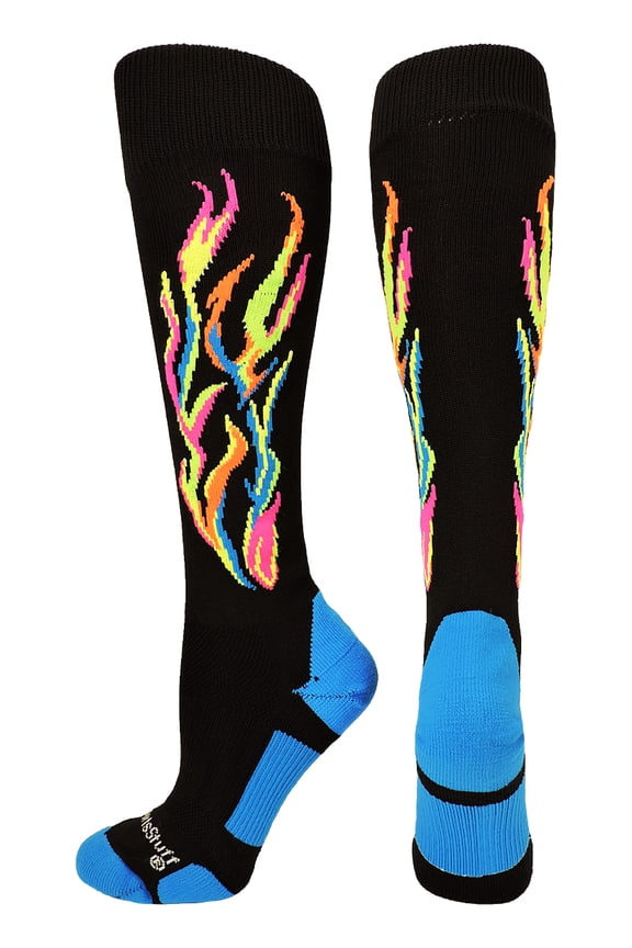 Flame Soccer Style Socks (Multi-Neon/Black, Small)