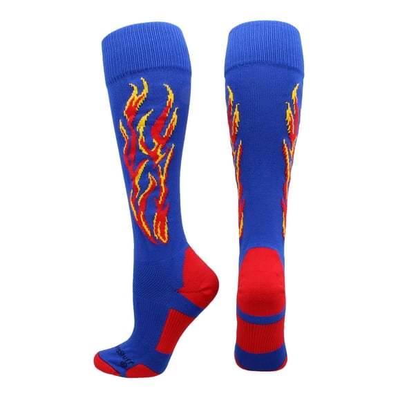 Flame Soccer Style Socks (Royal/Red/Gold, Large)
