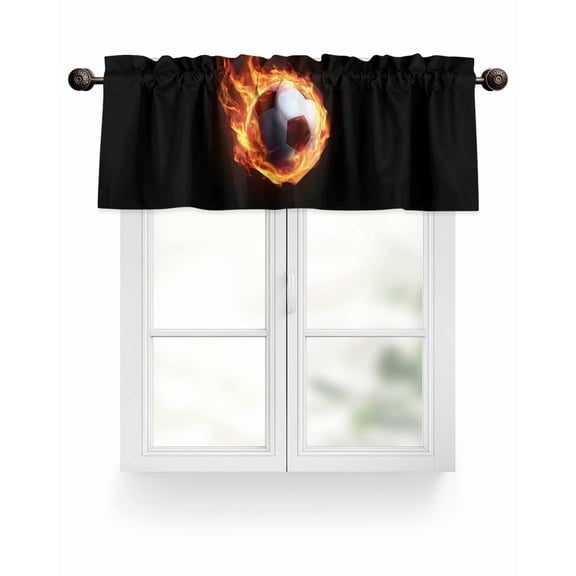 Flame Soccer Valances for Windows Sports Black Background Abstract Art Valance Rod Pocket Light Filtering Short Window Treatments Curtains for Kitchen Bathroom Living Room Bedroom, 54 x 18 Inch