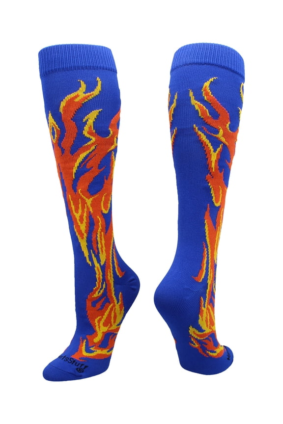 Flame & Fire Over-the-Calf Socks for Kids – Royal/Orange/Gold, Large