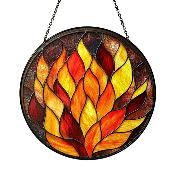 Flame Stained Glass Panel, Window Hanging Sun Catcher, Colorful Fire-Themed Home Accent, Perfect Gift for Mom or Office Enthusiasts