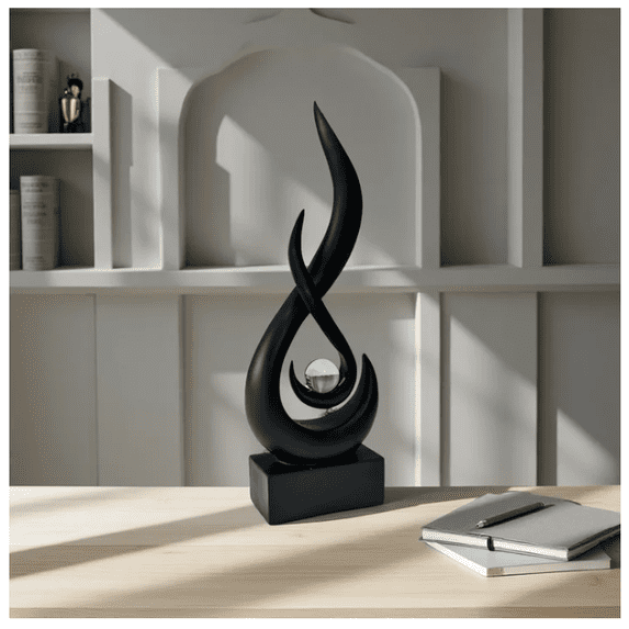Flame Statue Decor for Living Room, 11.2″ H Modern Minimalist Sculptures Home Decorations for Dining Room, Abstract Art Sculpture for Shelf Coffee Table Centerpiece - (Black)