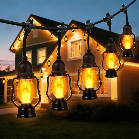 Flame String Lights Indoor Outdoor, 21FT Patio Lights with 10 Flickering Flame Bulb, Timer, Waterproof LED Outdoor Decorative Orange Lights for Patio Yard Bistro Porch Easter Decor