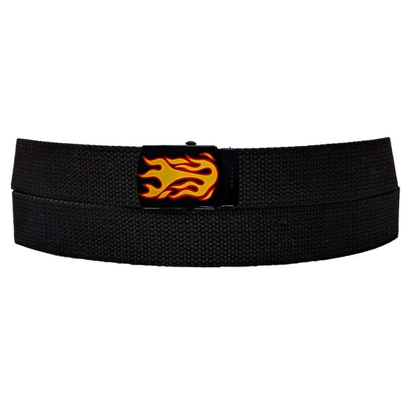Flame Style 1 Black Adjustable Canvas Web Belt With Metal Buckle 32 to 72