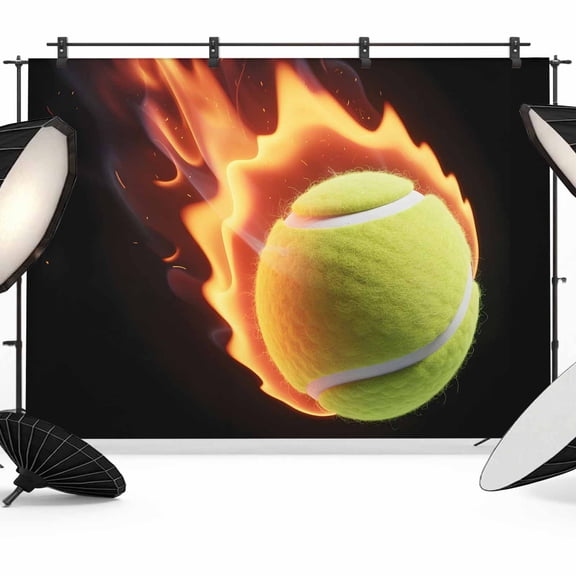 Flame Tennis Ball Photography Backdrop 8x6FT, Sports Black Background Abstract Photo Backdrops, Background for Photography Studio Photo Studio Background, Back Drop for Photoshoot