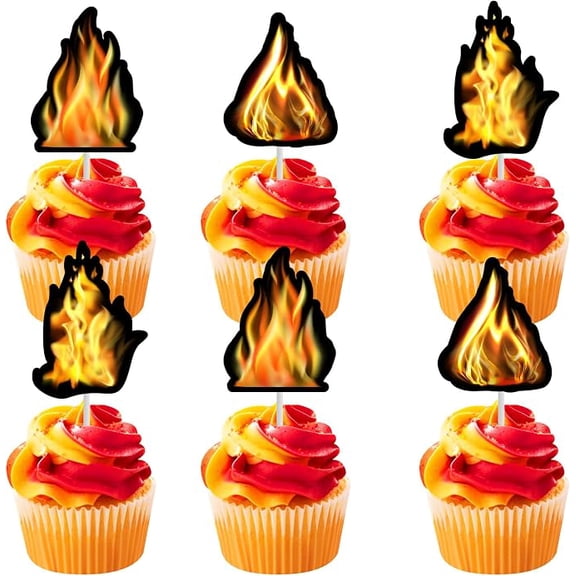 Flame Theme Cupcake Toppers 36 Piece Firefighter Bonfire Camping Decorations