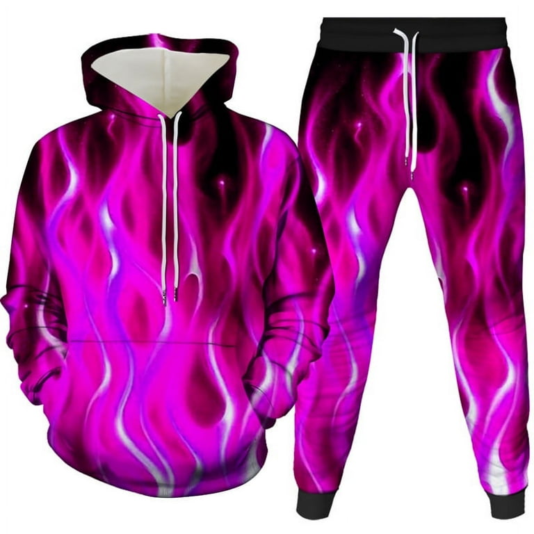 Flame Theme Tracksuit Colorful Fire Hooded Sweatsuits 2 Piece Casual Long Sleeve Flame Print Hoodies Pants Jogging Suits for Men Women Walmart
