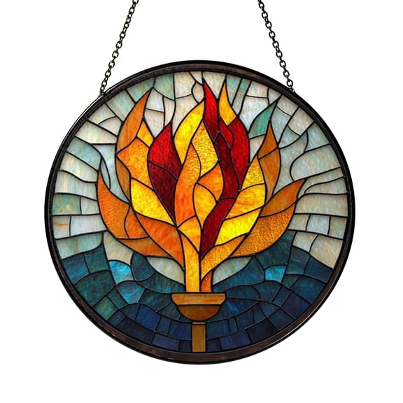 Flame Torch Design Stained Glass Style Suncatcher – Window Hanging Art