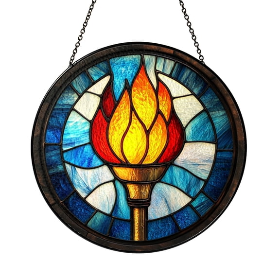 Flame Torch Stained Glass Style Suncatcher – Decorative Window Hanging Art