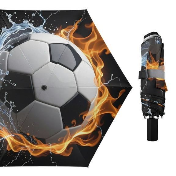 Flame Water Wrap Football All Weather Umbrella Triple Folding Parasol 6 Ribs UV Protection Portable