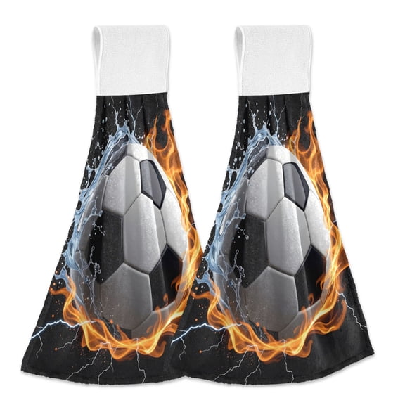 Flame Water Wrap Football Hanging Towels with Loop Hand Towels Nylon Fastener Tape Design Dish Cloths 2 Pieces