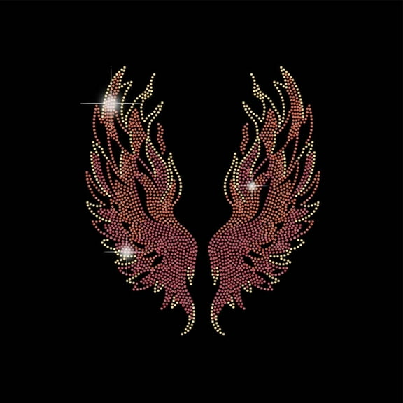 Flame Wings Iron on Rhinestone Transfer Gradient Wings Bling Rhinestone T-Shirt Transfer Rhinestone Iron on Heat Transfer Hot Fix Stickers for T-Shirt Crystal DIY Decor for Gifts