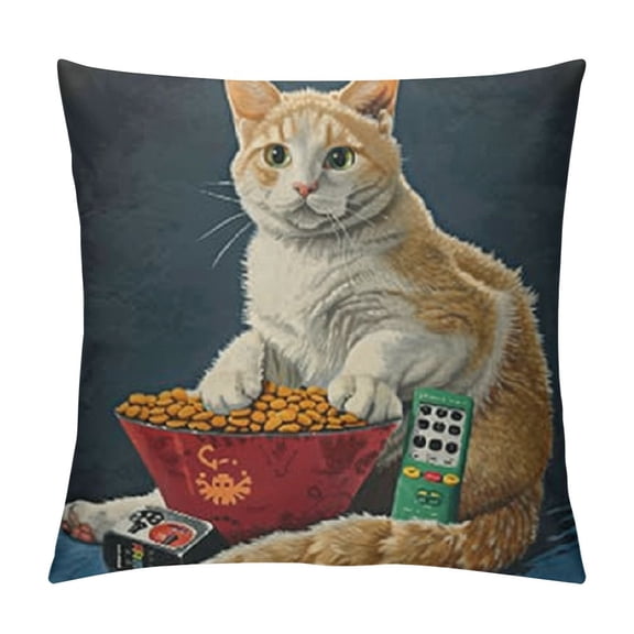 Flame point Siamese - white cat with a soda and snacks Throw Pillow