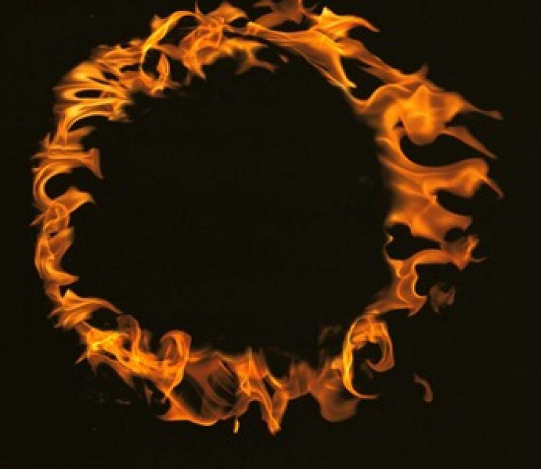 Flamed Circle on Black Background Canvas Art - Panoramic Images (16 x 14)