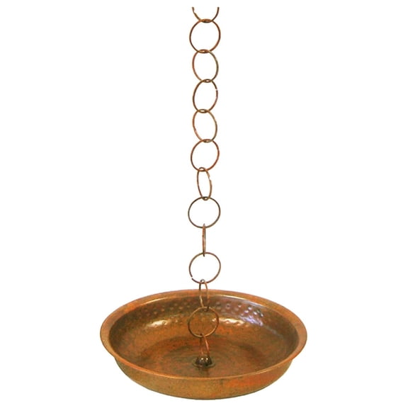 Flamed Rain Chain Receptacle Basin with 23" Chain - Steel Outdoor Gutter Downspout Decor - Natural Garden Water Drainage - Durable Landscape Accent