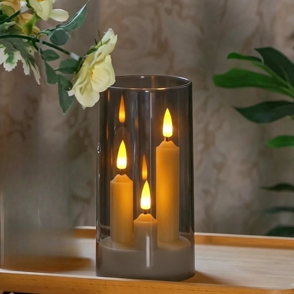 Flameless 3-in-1 Cone Candle Battery-Operated Acrylic LED Candle with 3D Flickering Wick for Holiday Party Wedding Centerpieces, Grey