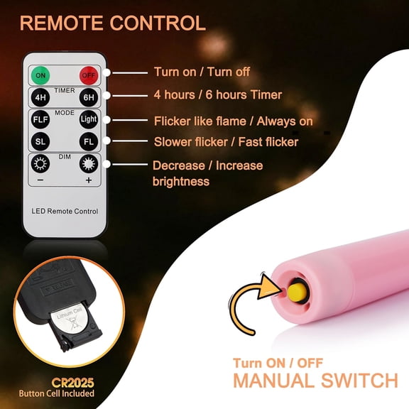 Flameless Advent Candles - Set of 4 Battery Operated LED Advent Candle with Remote Control & Timer- 8-inch Tall Flicker Flame Battery Operated Taper Candles for Christmas Holiday