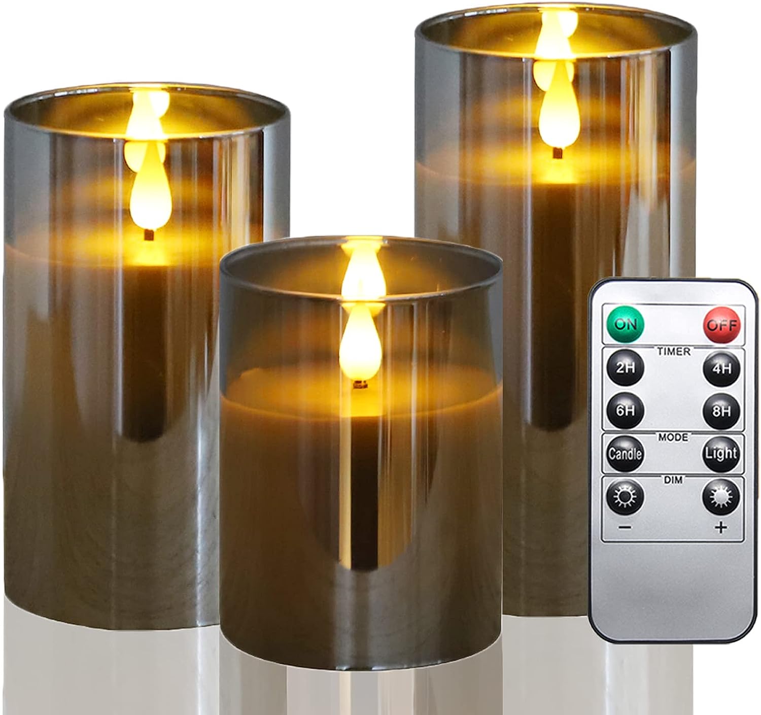 Flameless Battery Operated Candles with Remote and Timer, Wax Gray