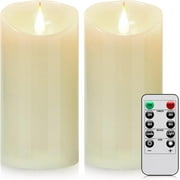 Flameless Battery Operated LED Candles 3D Wick with10key Button Remote Control 24-Hour Timer Set of 2 Electric Flickering Pillar Real Wax，Wedding, Party, Home Decoration