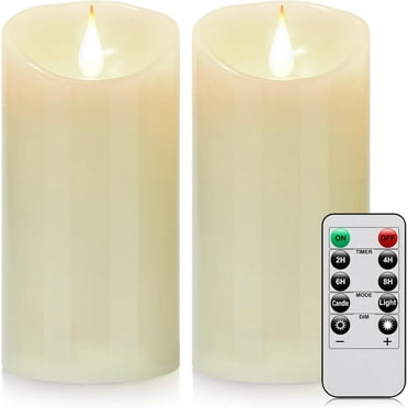 Flameless Battery Operated LED Candles 3D Wick with10key Button Remote Control 24-Hour Timer Set of 2 Electric Flickering Pillar Real Wax，Wedding, Party, Home Decoration