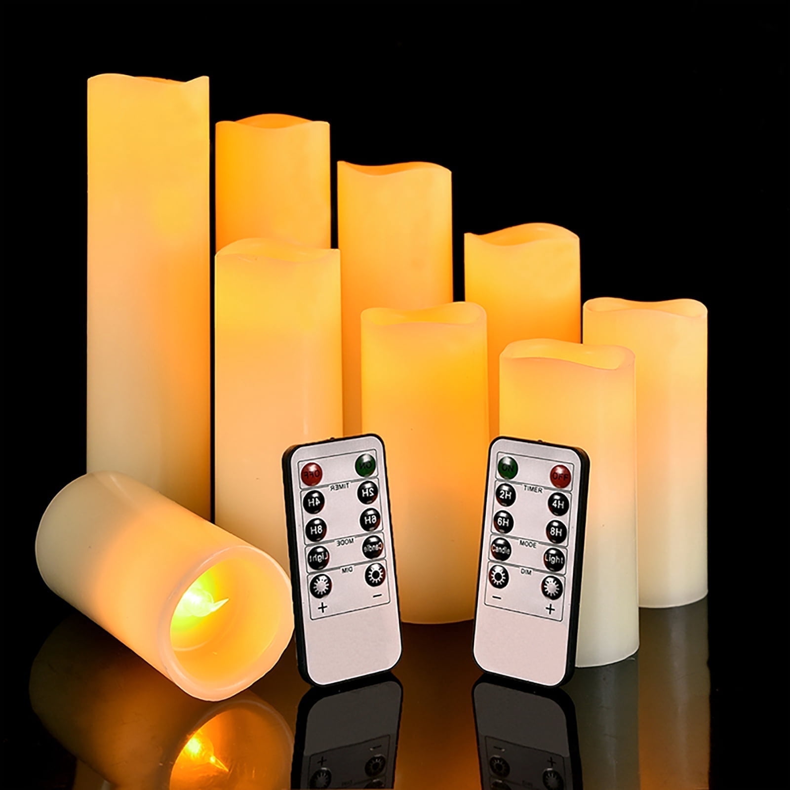 Flameless Battery Operated Led Candles-Set of 9(H 4" 5" 6" 7" 8" 9" x D