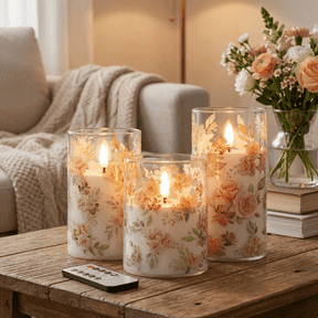Goyuon Flameless Candles Flickering with Remote and Timer,3D Wick Acrylic Electric Fake Candles, Battery Operated LED Pillar Candle-Pink Rose Decal 4''x5''x6''