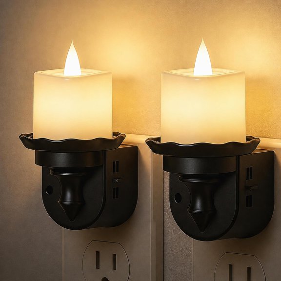 Flameless Candle Night Light, Flicker Night Lights Plug in