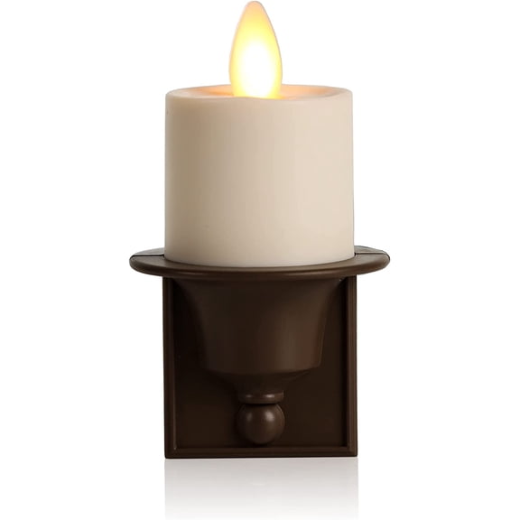Flameless Candle Nightlight w/Dusk to Dawn Light Dark Auto Sensor, Bronze Wall Plug Indoor Night LED Light w/Real-Flame Effect Technology, Bathroom Bedroom Hallway, No Remote Needed