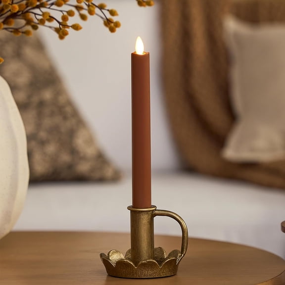 Flameless Candle Taper 1 Inch by 9.5 Inches Melted Top Real Wax Unscented Remote Ready Timer Caramel Caf Bestseling