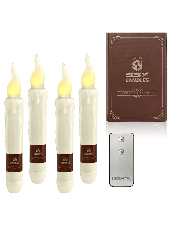 Flameless Candle Taper Candlesticks, 4pcs Real Wax LED Tapered Dripless Candles 6 INCH Battery Powered Remote White Candle Sticks with Remote control for Weddings Home Decoration Christmas