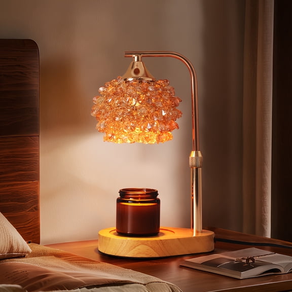 Flameless Candle Warmer Lamp - No Bulb Included: Adjustable Height And Dimmer with Amber, Black, Or Golden K9 Crystal Shade for Home Decor (Bulb Not Included)