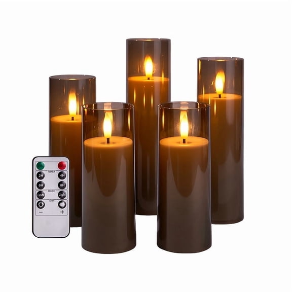Flameless Candles 4" 5" 6" Acrylic Glass Pillars 3" Diameter Battery Operated Flickering Candles Include Remote With 24Hour Timer Function 400+ Hours By 2 AA Batteries