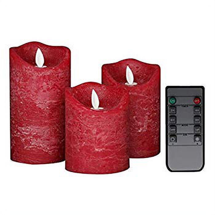 Flameless Candles 4" 5" 6" Set of 3 Burgundy Color Real Wax Pillars