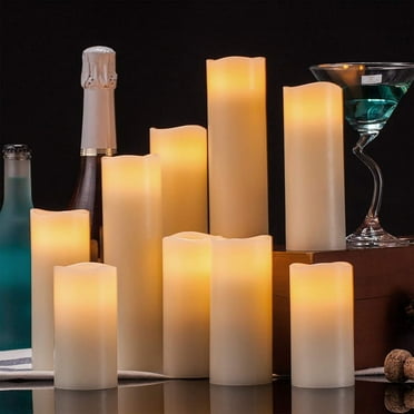 Flameless Candles Battery Operated Candles 4" 5" 6" 7" 8" 9" Set of 9 Ivory Real Wax Pillar LED Candles with 10-Key Remote and Cycling 24 Hours Timer