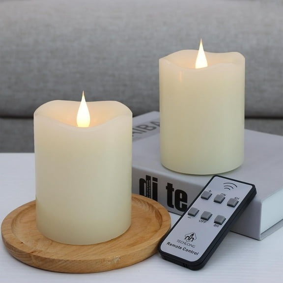 Flameless Candles Battery Operated with Remote Timer, 3D Moving Flame Flickering, Last 600+ Hours Candles, 3" x 4" Ivory Real Wax Electric LED Candle for Wedding Party, Set of 2