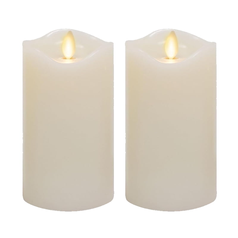 Flameless Candles With Remote & Timer - 3D Moving Flame, Real Wax, 3x3 Inch Ivory, Set Of 2, Battery Operated LED Candles