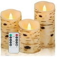 thumbnail image 1 of Comenzar Flameless Candles Birch Bark Texture, Flickering Flame Battery Operated LED Candles, Electric Plastic with Remote Timer for Home Decor, Rustic Wedding Centerpiece, Gift Set of 3, 1 of 4