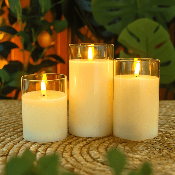 Flameless Candles,Flickering Flameless Candles ,Swinging flame, LED Pillar Candles,Set of 3