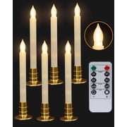 Flameless Taper Candles with Remote Timer, 6 PCS Flickering Battery Operated LED 3D Dripless Candlesticks With Base for Fireplace Window Christmas Halloween