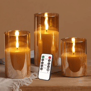 Flameless Candles LED Pillar Candle with Remote and Timer, Battery Operated Candles with Realistic 3D Wick Acrylic Electric Fake Candles-Gold 4''x5''x6''
