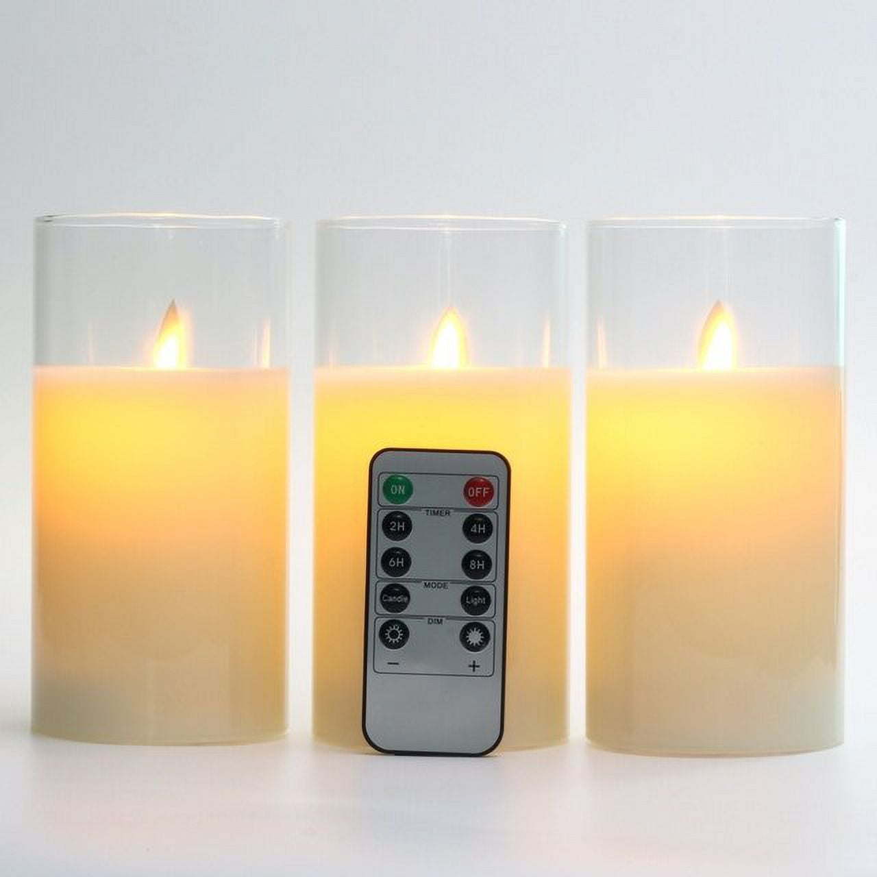 Flameless Candles Glass Real Wax Pillars & Moving Flame Wick LED