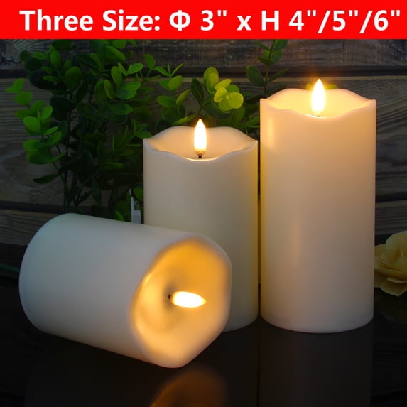 Flameless Candles Led Battery Operated - with Remote Control Timer Flickering Flame White Pillar Candle Lights - Set of 3 Unscented 4" 5" 6"