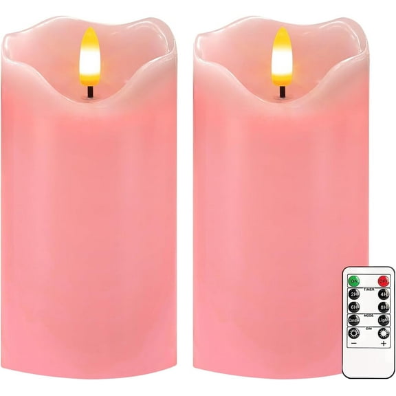 Flameless Candles Light, Set of 2 6"x3" Flickering LED Candle with Remote & Timer, Dimmable Electric Pillar Candles Battery Operated, Pink Candles for Valentine's Day Xmas Home Decor