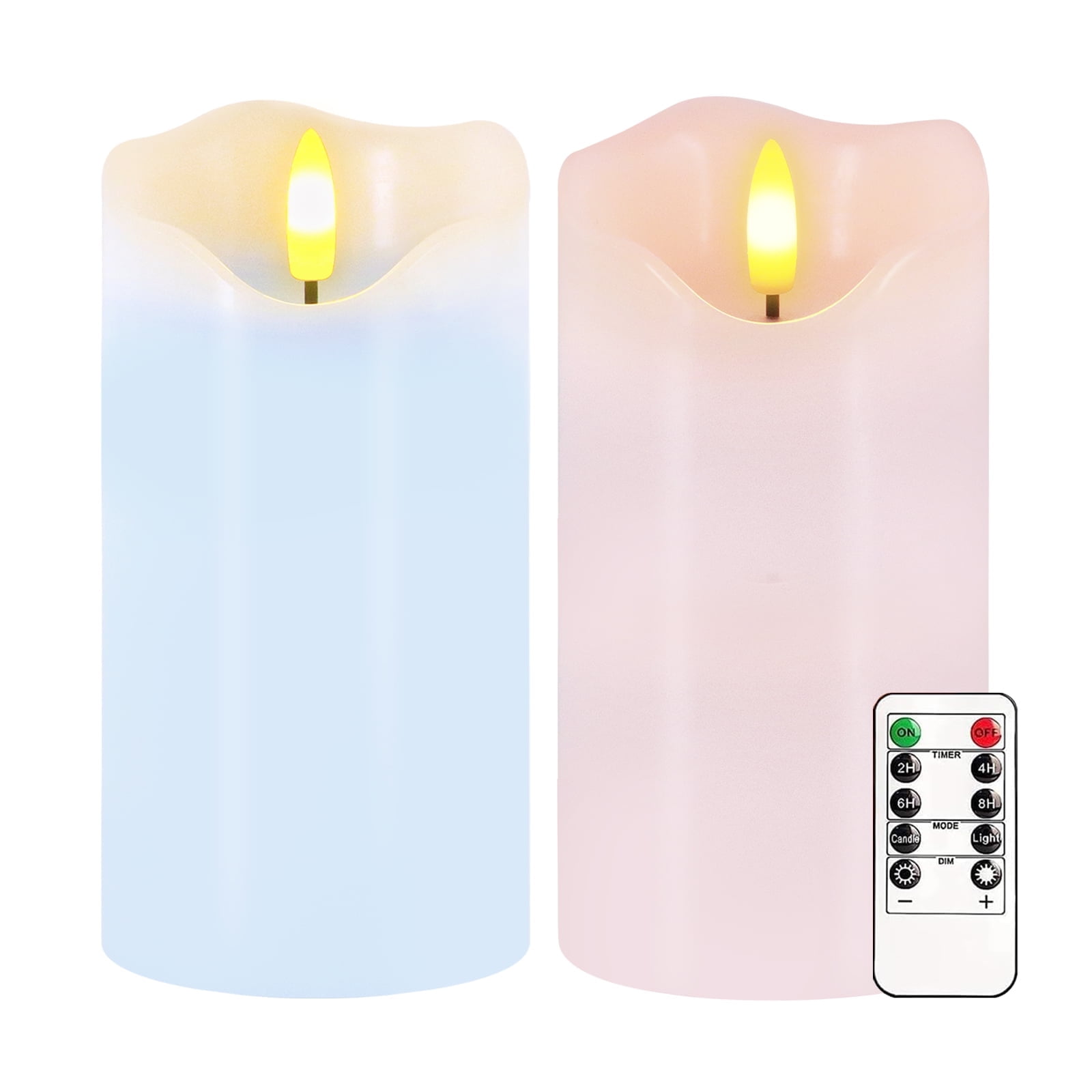 Flameless Candles Light, Set of 2 6"x3" Flickering Pastel Spring LED Candles with Remote & Timer, Dimmable Real Wax Easter Pillar Candles Battery Operated for Home Spring Easter Decor