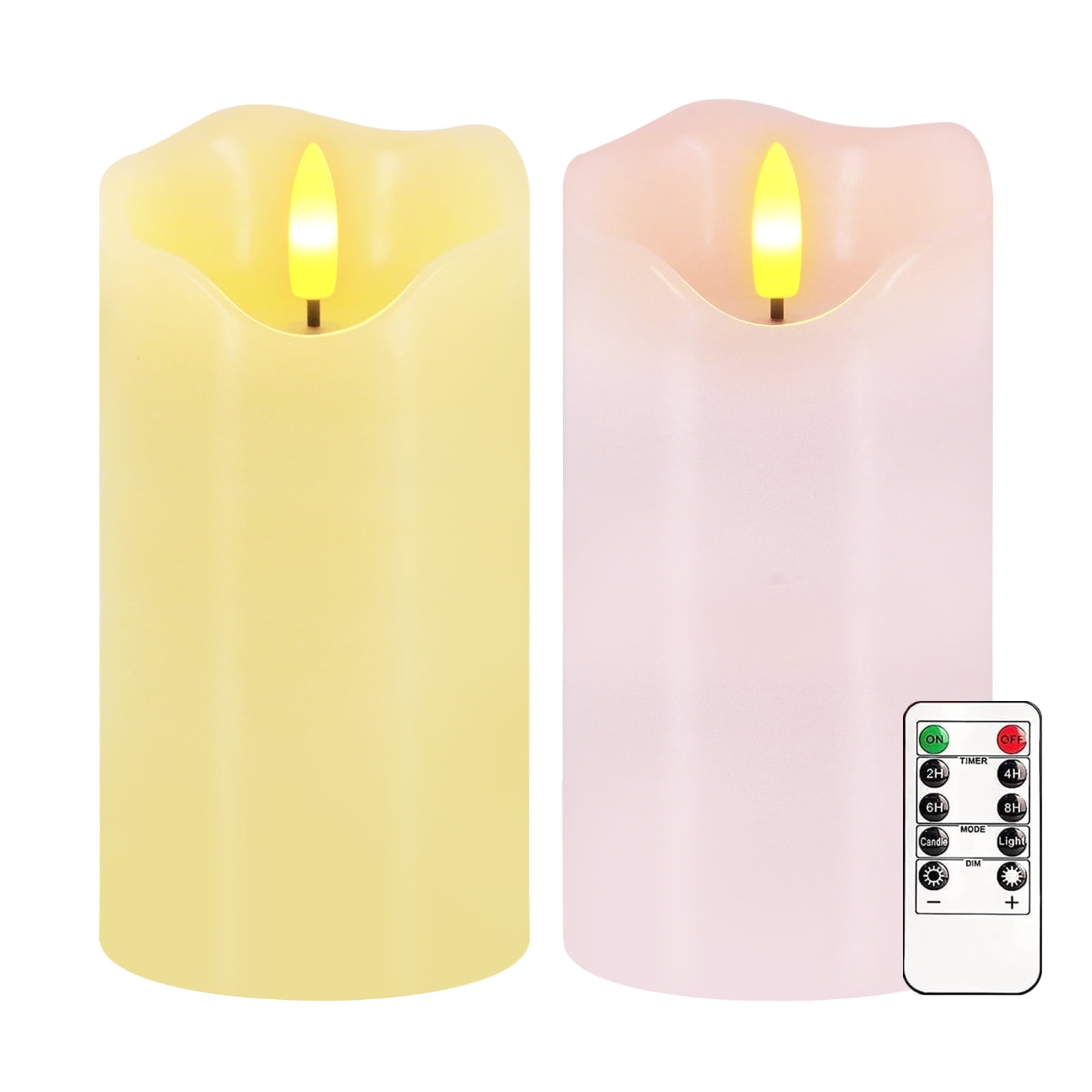Flameless Candles Light, Set of 2 6"x3" Flickering Pastel Spring LED Candles with Remote & Timer, Dimmable Real Wax Easter Pillar Candles Battery Operated for Home Spring Easter Decor