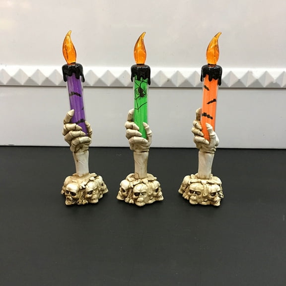 Flameless Candles Lighted Lamp Halloween Decorations Battery Operated Spooky Spinning Glittering Tornado Flameless Candles Skeleton Hand Holder Candles Halloween Centerpiece Decor Snow Globe Candles