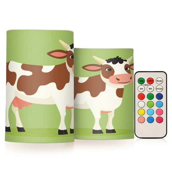 Flameless Candles Lights, Pack of two LED Lights, Dimmable LED Pillar Candles Battery Operated, Flames Remote Control A Brown and White Cow
