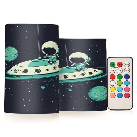 Flameless Candles Lights, Pack of two LED Lights, Dimmable LED Pillar Candles Battery Operated, Flames Remote Control A Cute Little Astronaut